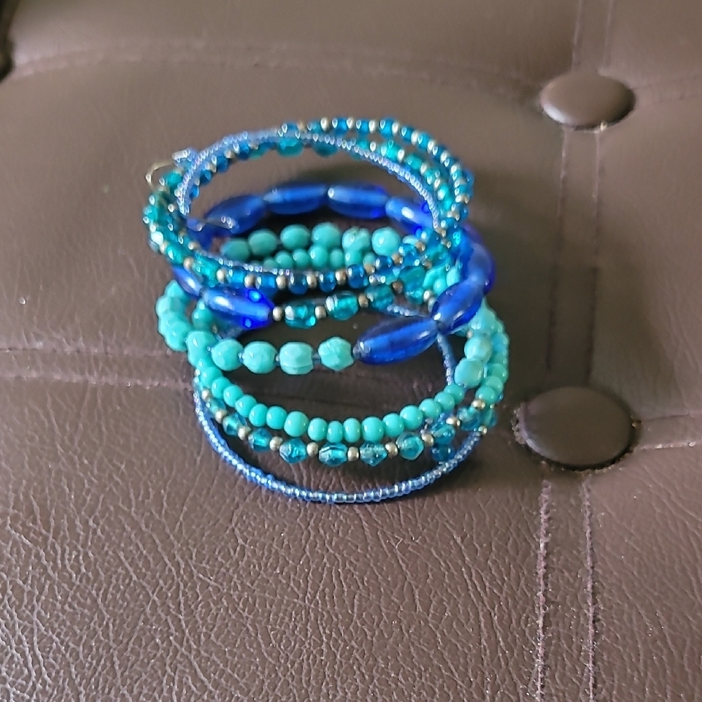 Oceanic Blue Stacked Bangle Bracelets